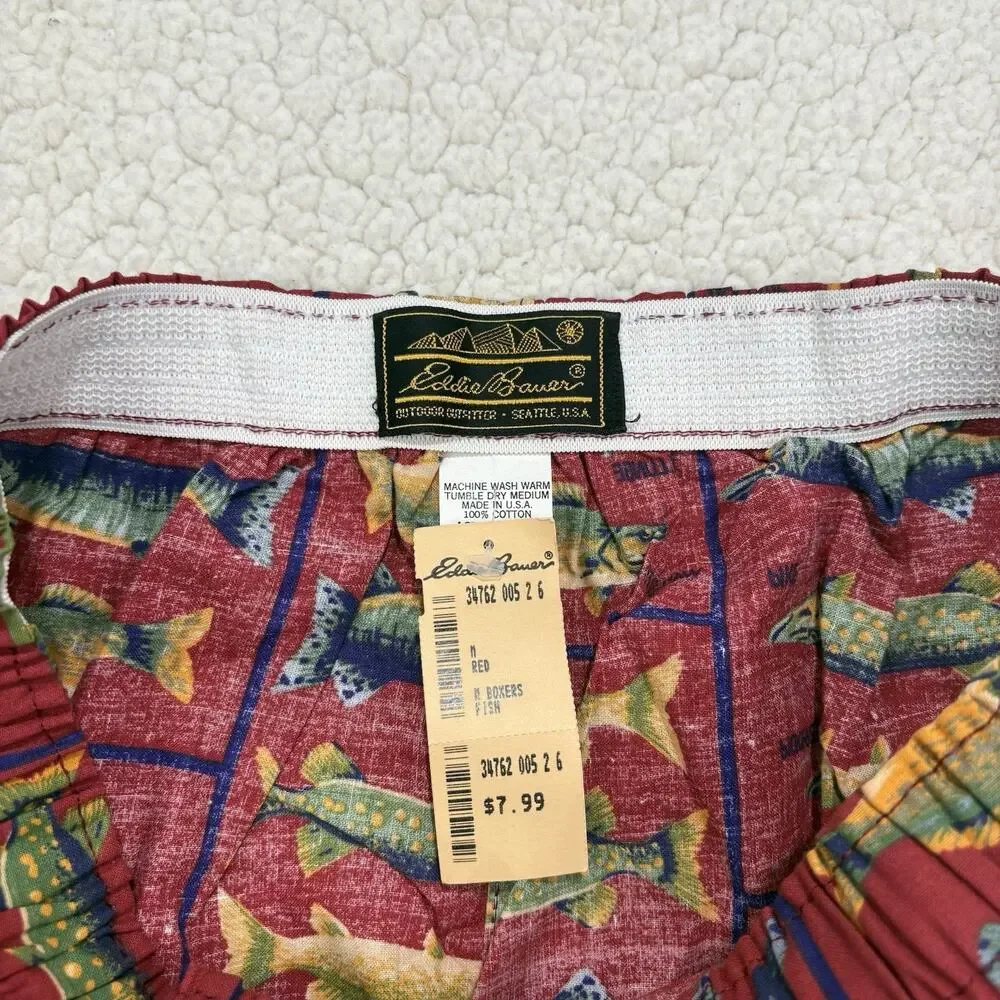 Vtg NWT Eddie Bauer Mens M Boxer Shorts 100% Cotton Fish Print Made In USA NOS